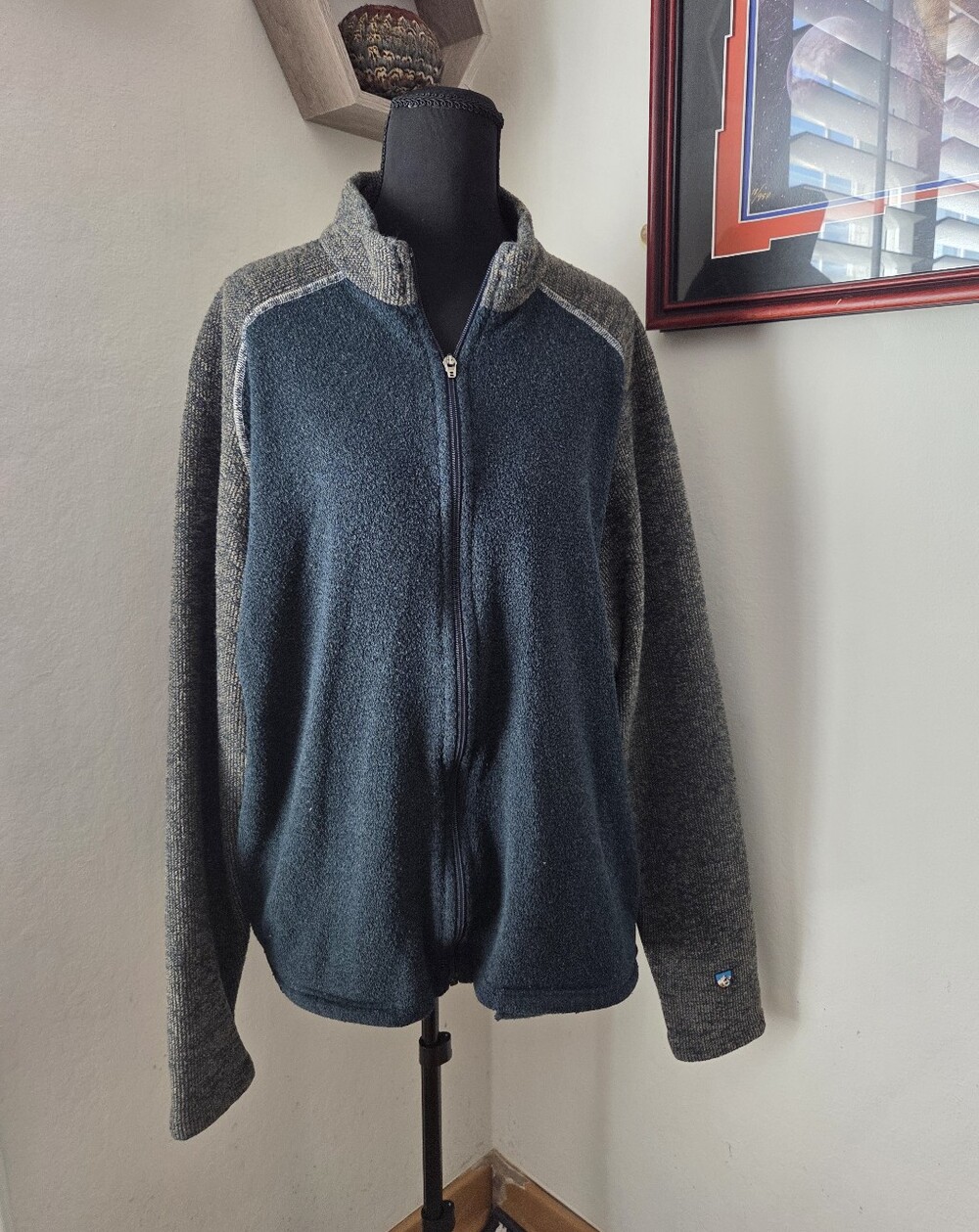 Kuhl Women's Full-Zip Fleece Jacket in Blue and Gray Size Large Outdoors Hiking